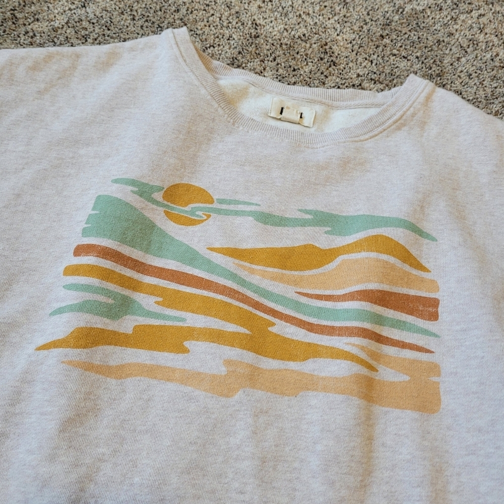 Pact Sandshell Heather Wander Sunset Graphic Sweatshirt Size Large